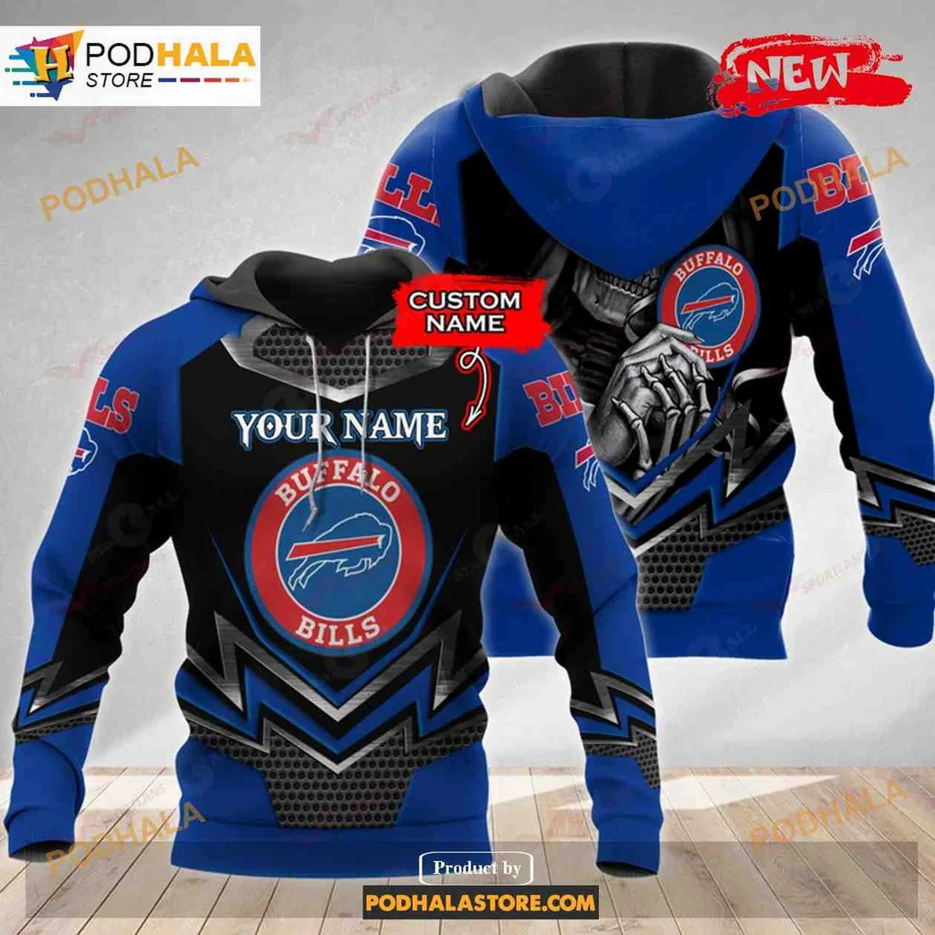 Aggressive Buffalo Bills Skull 3d Hoodie With Custom Name Personalization