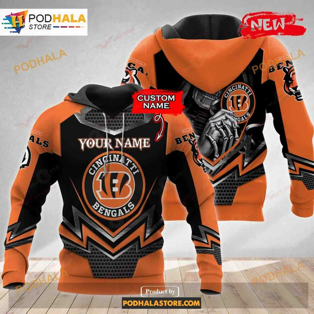 Aggressive Cincinnati Bengals Skull 3d Hoodie, Customizable With Your Name