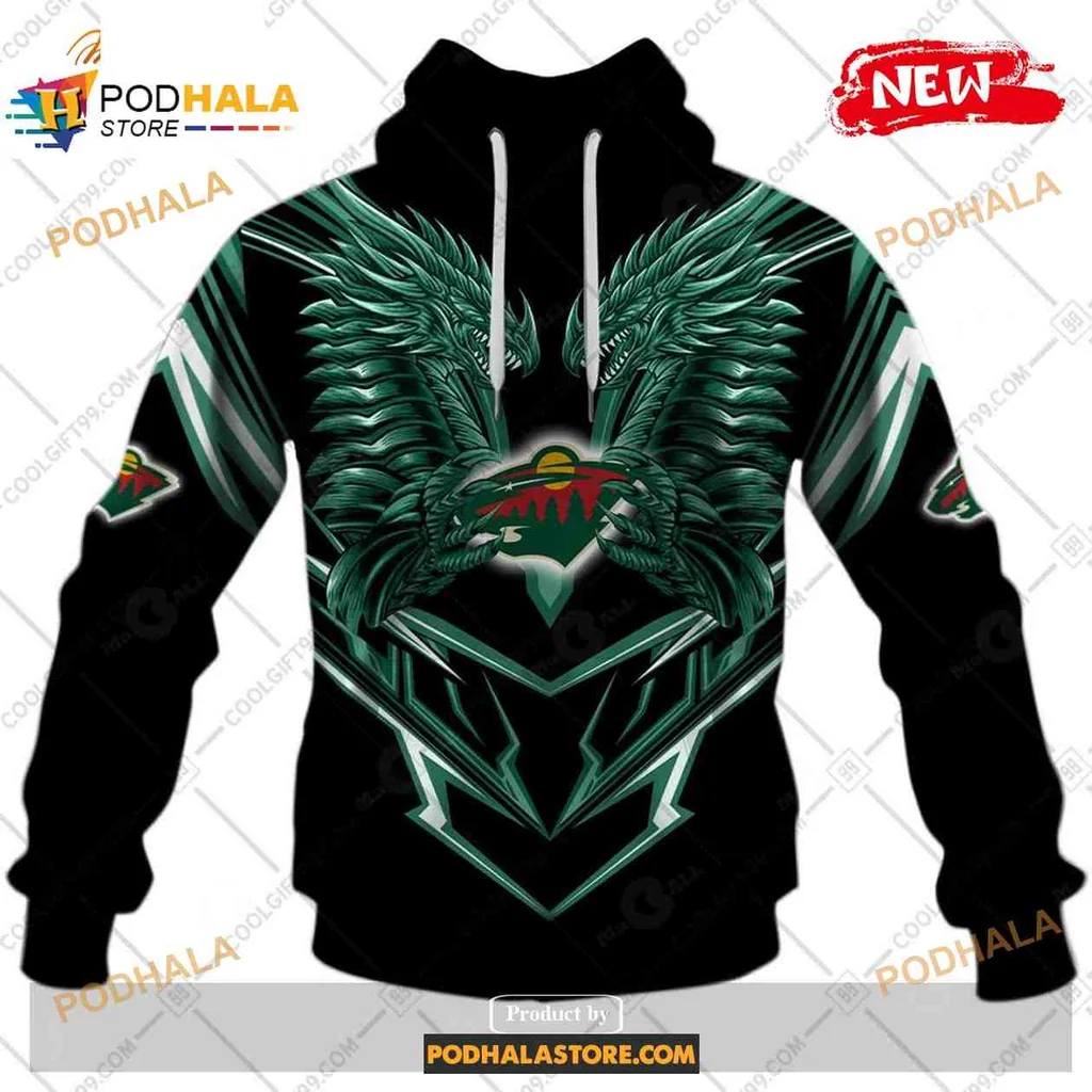 Aggressive Minnesota Wild Dragon 3d Hoodie With Intricate Design