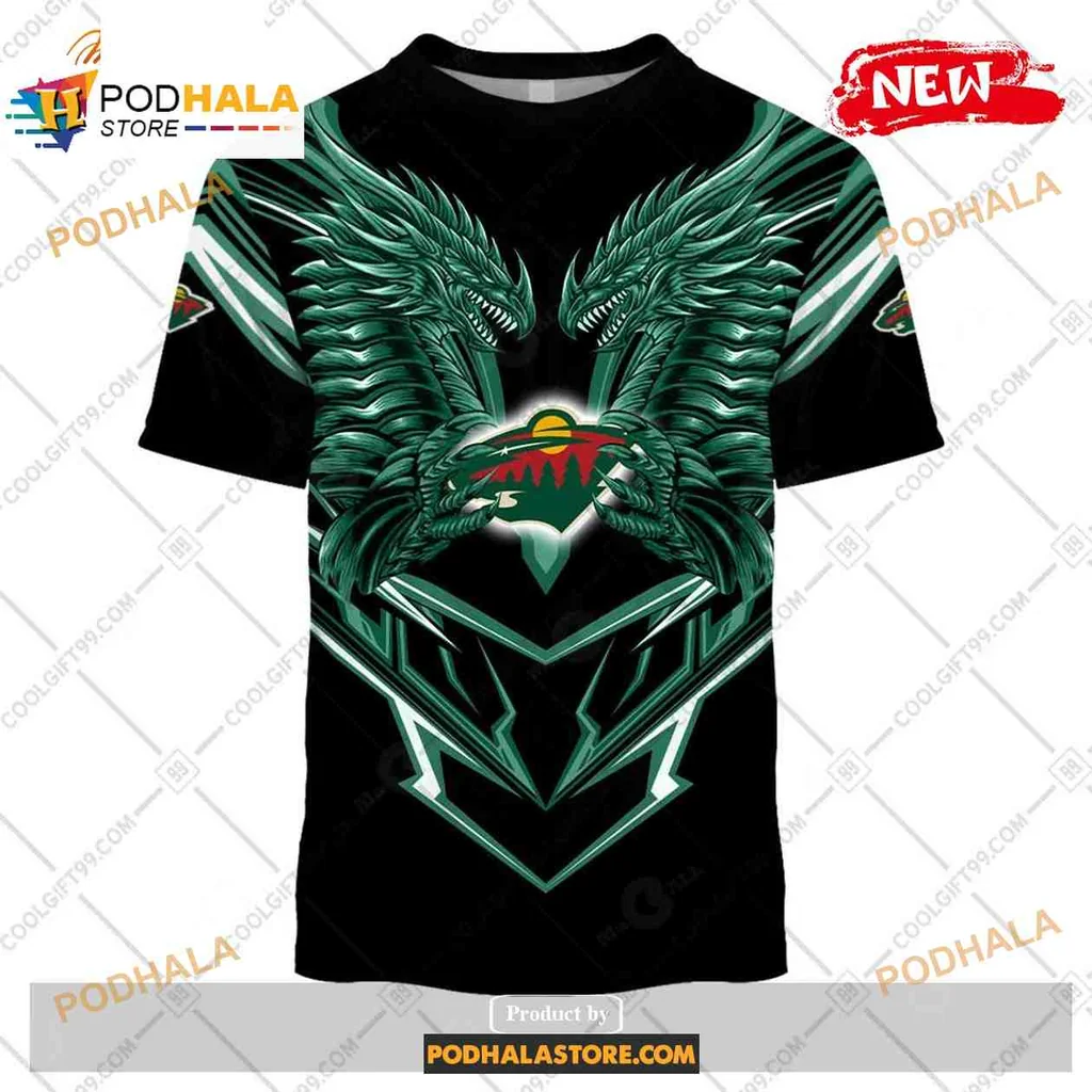 Aggressive Minnesota Wild Dragon All Over Print Hoodie With Intricate Design Aggressive Minnesota Wild Dragon All Over Print Hoodie With Intricate Design