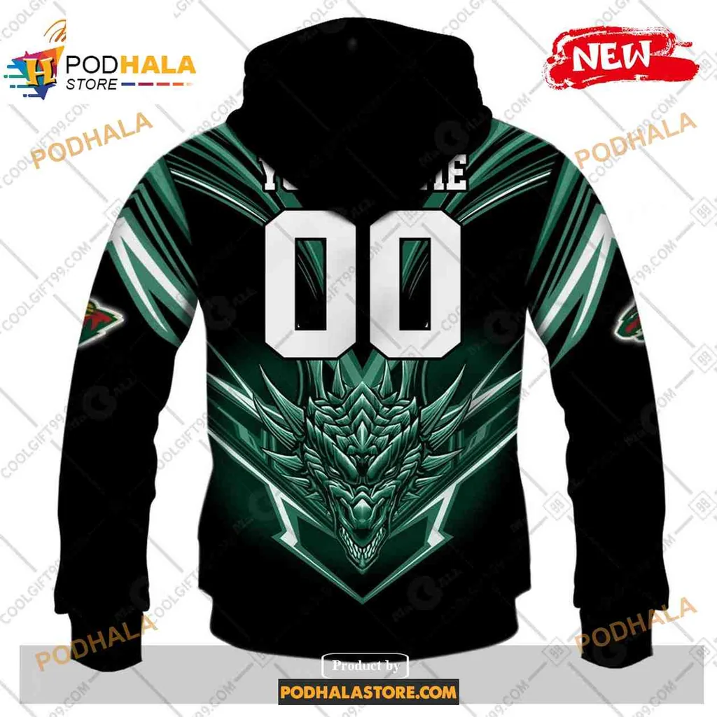 Aggressive Minnesota Wild Dragon AOP Hoodie With Intricate Design Aggressive Minnesota Wild Dragon AOP Hoodie With Intricate Design