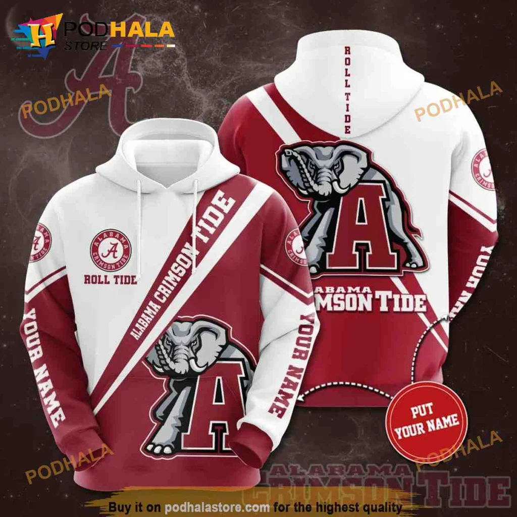 Alabama Crimson Tide 3d Hoodie Featuring Elephant Mascot And Roll Tide