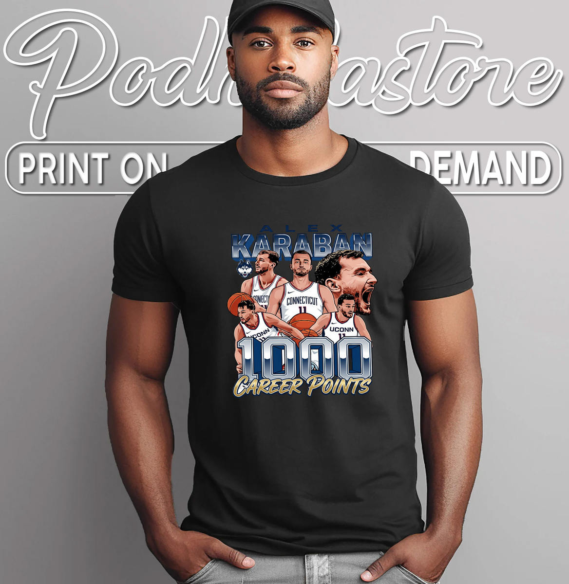 Alex Karaban UConn Huskies 1000 Career Points NCAA Basketball Fan Gift T-Shirt