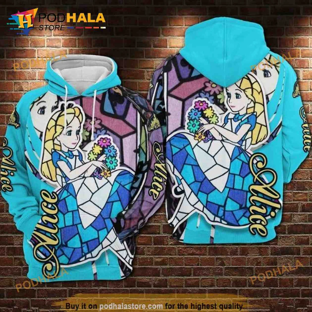 Alice In Wonderland Stained Glass 3d Hoodie Featuring Whimsical Design