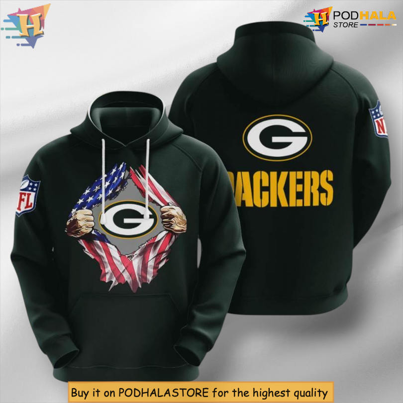 All Over Print Zip Up Green Bay Packers Hoodie 3D Pullover Fan Gift Apparel