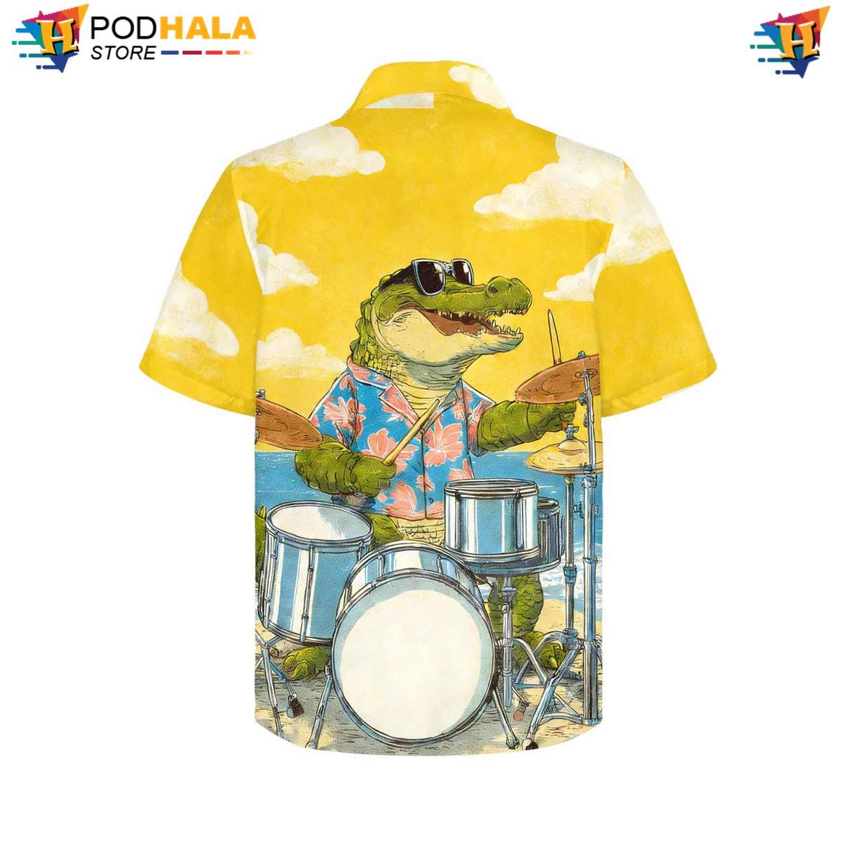 Alligator Drum Set Tropical Shirt Mens Yellow Funny Summer Beach Apparel Alligator Drum Set Tropical Shirt Mens Yellow Funny Summer Beach Apparel