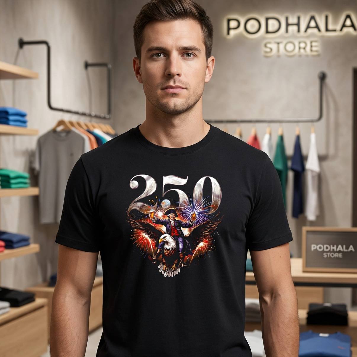 America 250 Years Freedom Shirt Bald Eagle Patriotic Graphic Design For Mens