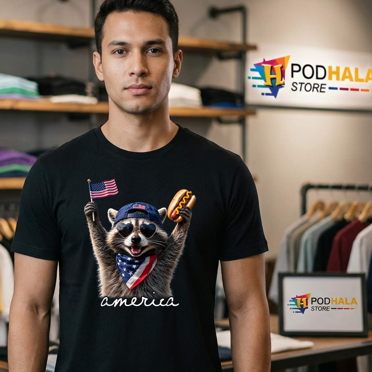 America Feral And Free Racoon Shirt Patriotic Fourth Of July Apparel