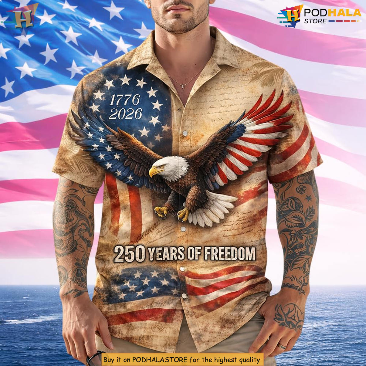 America Mens Independence Day Hawaiian Shirt 2026 250th Anniversary Apparel