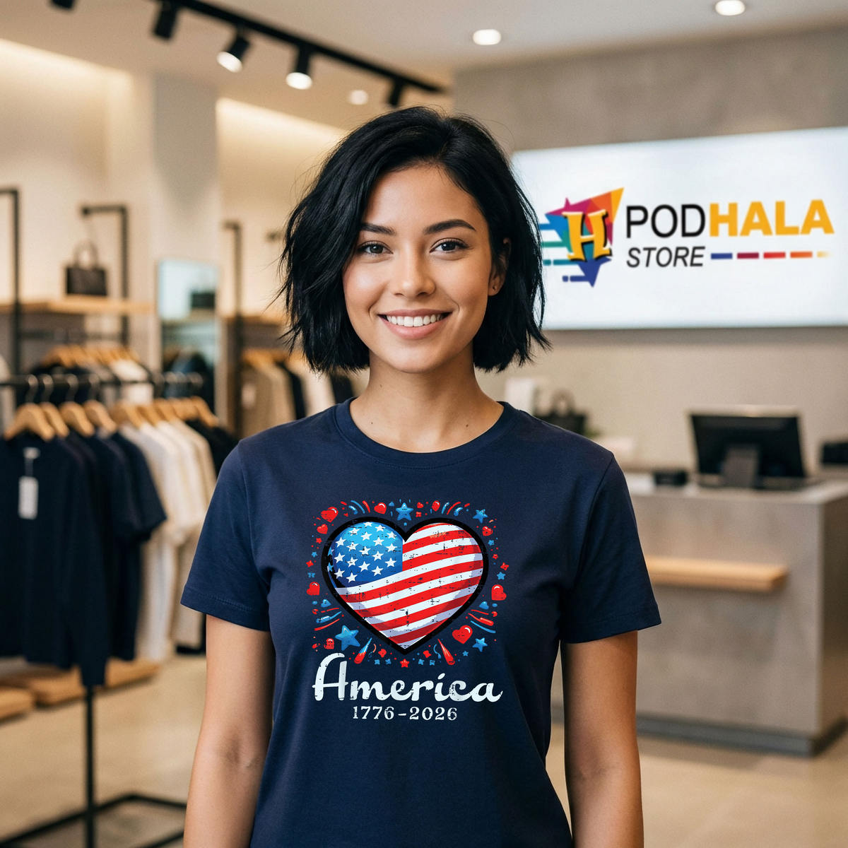 America US Flag Heart 250th Anniversary Shirt 2026 Women Kids 1776 4th Of July