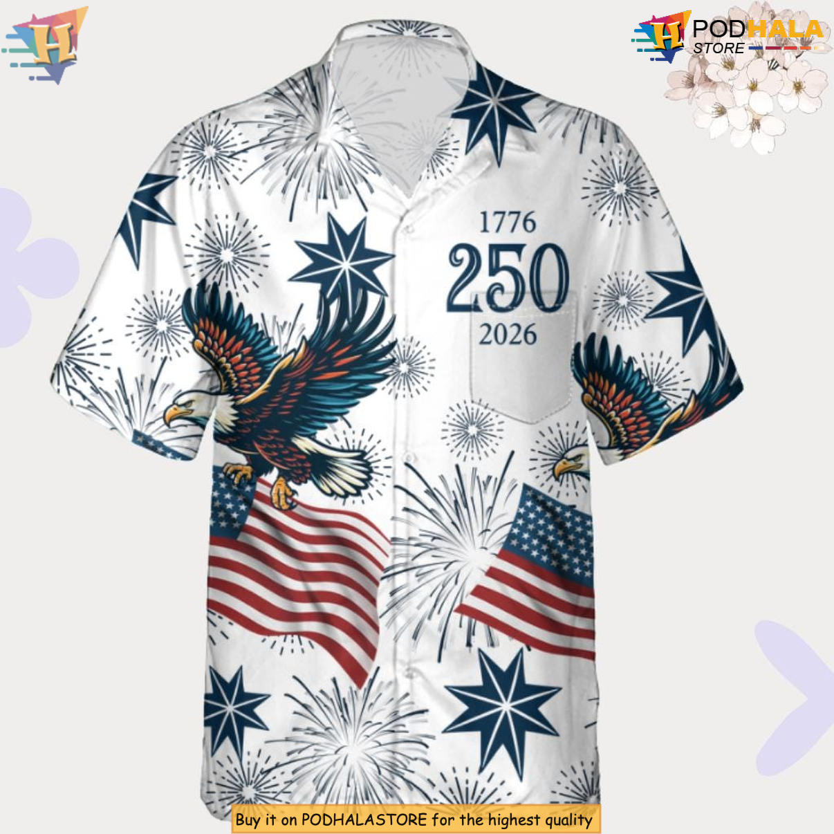 American Eagle Patriotic Hawaiian Shirt 2026 USA 250th Anniversary Fan Apparel