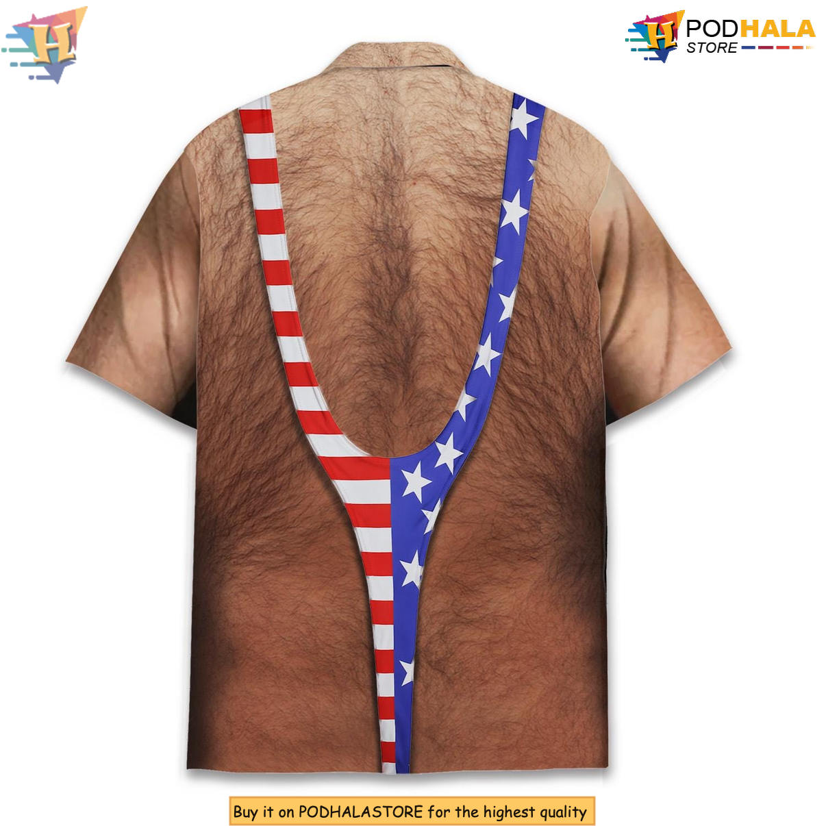 American Flag Funny Hawaiian Shirt 2026 Patriotic Chest Hair Illusion Fan Gear