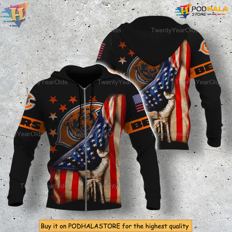 American Flag Graphic Chicago Bears Vintage Hoodie Patriotic Design