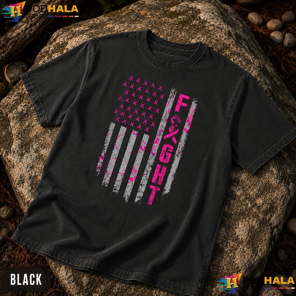 American Flag Pink Ribbon Comfort Colors Tee Fight Breast Cancer