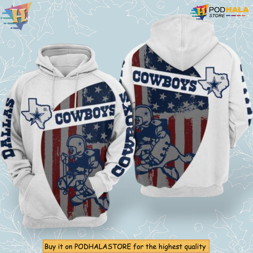 American Flag Theme Dallas Cowboys Christmas Hoodie 3D Zip Up Edition