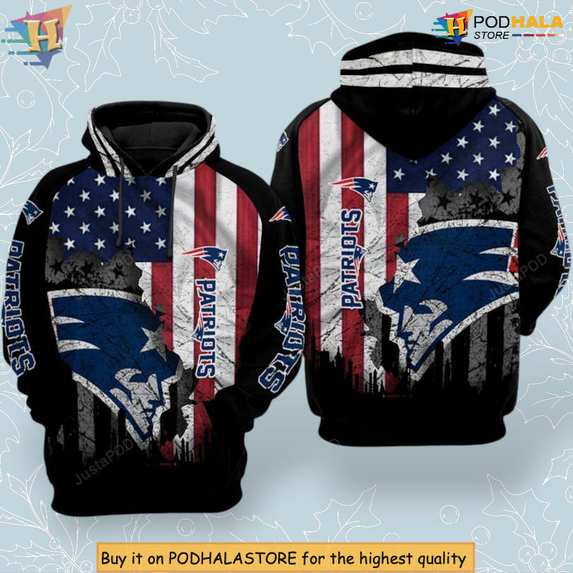 American Flag Theme Design Custom Name New England Patriots Hoodie 3D Zip Hoodie American Flag Theme Design Custom Name New England Patriots Hoodie 3D Zip Hoodie