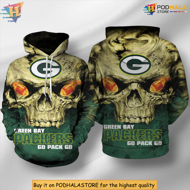 American Football Skull Theme Green Bay Packers Hoodie 3D All Over Print