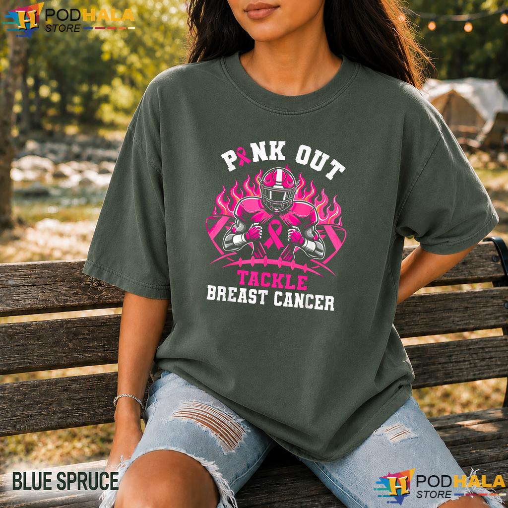American Football Tackle Comfort Colors T-Shirt Pink Out Breast Cancer