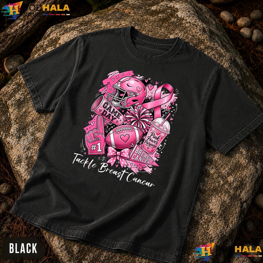American Football Tackle Pink Comfort Colors Shirt Breast Cancer Ribbon