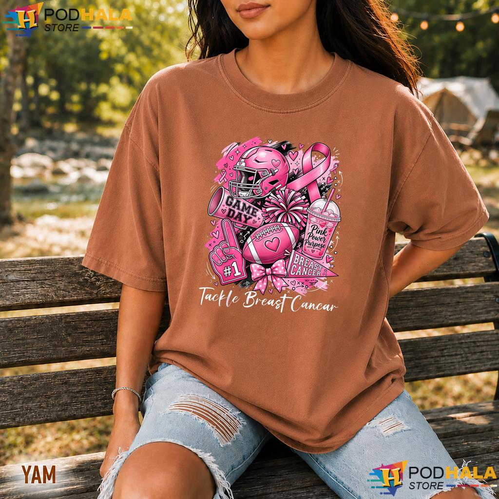 American Football Tackle Pink Comfort Colors Tshirt Breast Cancer Ribbon American Football Tackle Pink Comfort Colors Tshirt Breast Cancer Ribbon