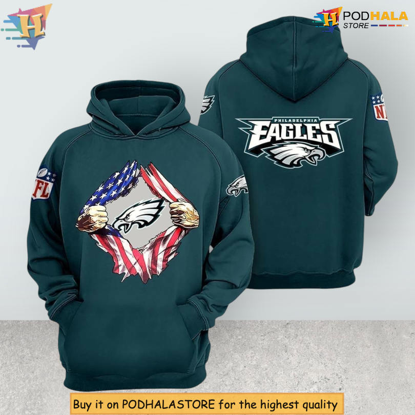 American Ripped Flag Design Philadelphia Eagles Zip Up Hoodie Fan Apparel