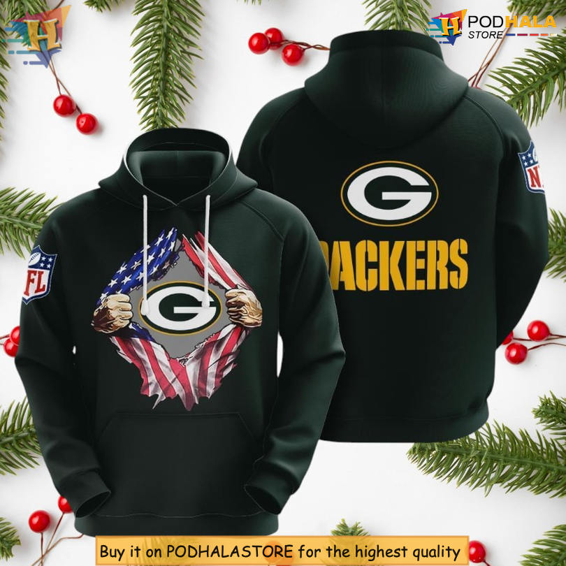American Ripped Flag Theme Green Bay Packers Hoodie 3D, Custom NFL Zip Up
