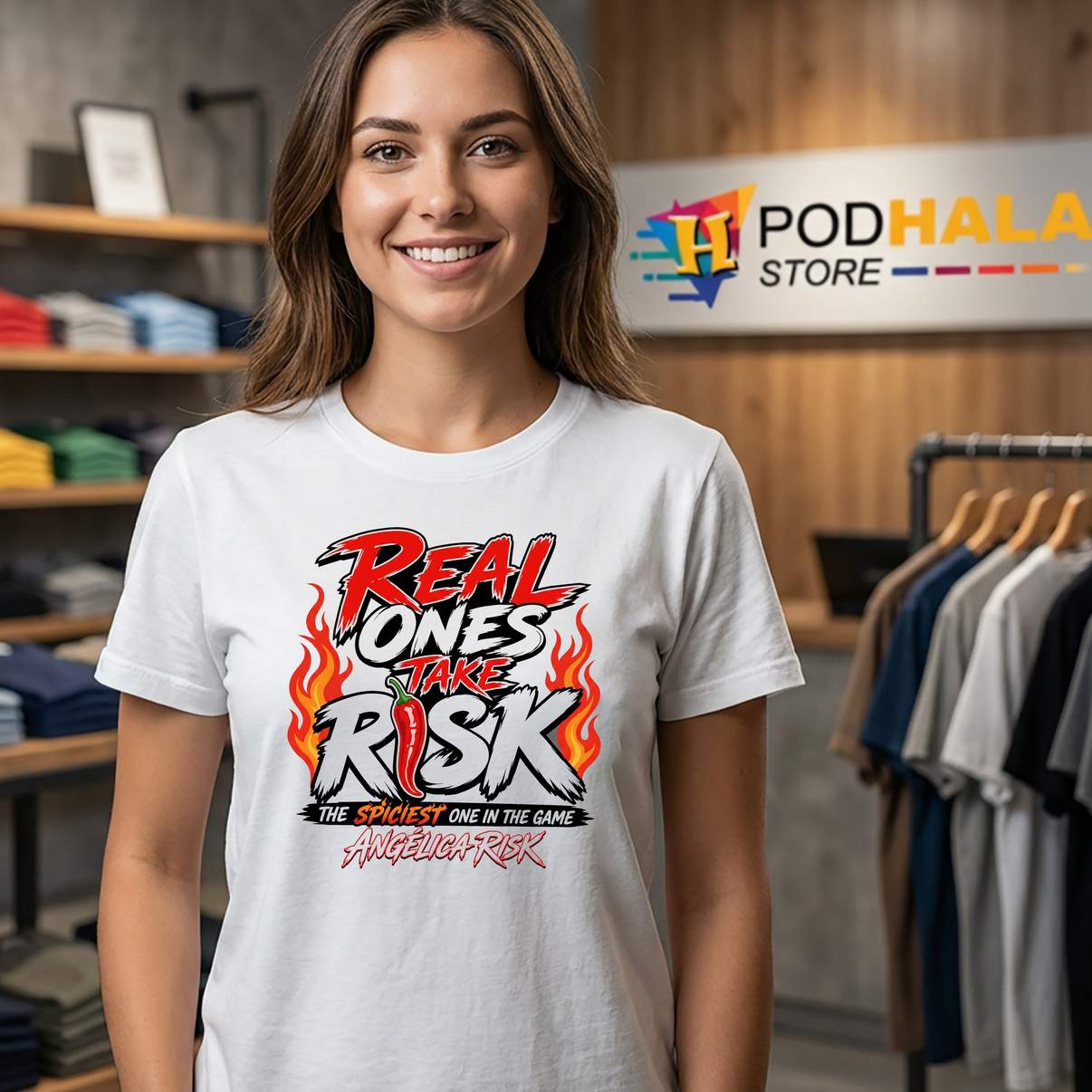 Angelica Risk The Spiciest Shirt Real Ones Take Risk Funny Graphic For Mens