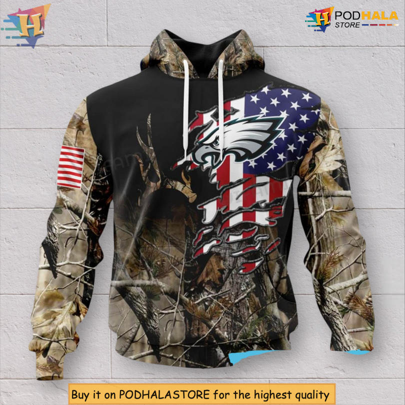 Army Camo USA Flag Philadelphia Eagles Retro Hoodie Personalized Gift