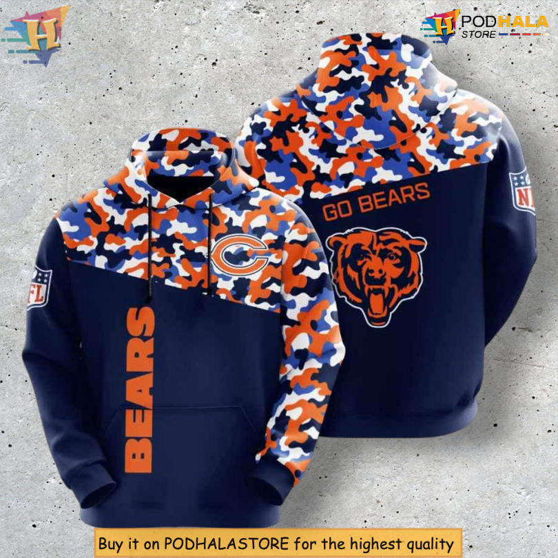 Army Graphic Pattern Chicago Bears Full Zip Hoodie for Supporters Army Graphic Pattern Chicago Bears Full Zip Hoodie for Supporters