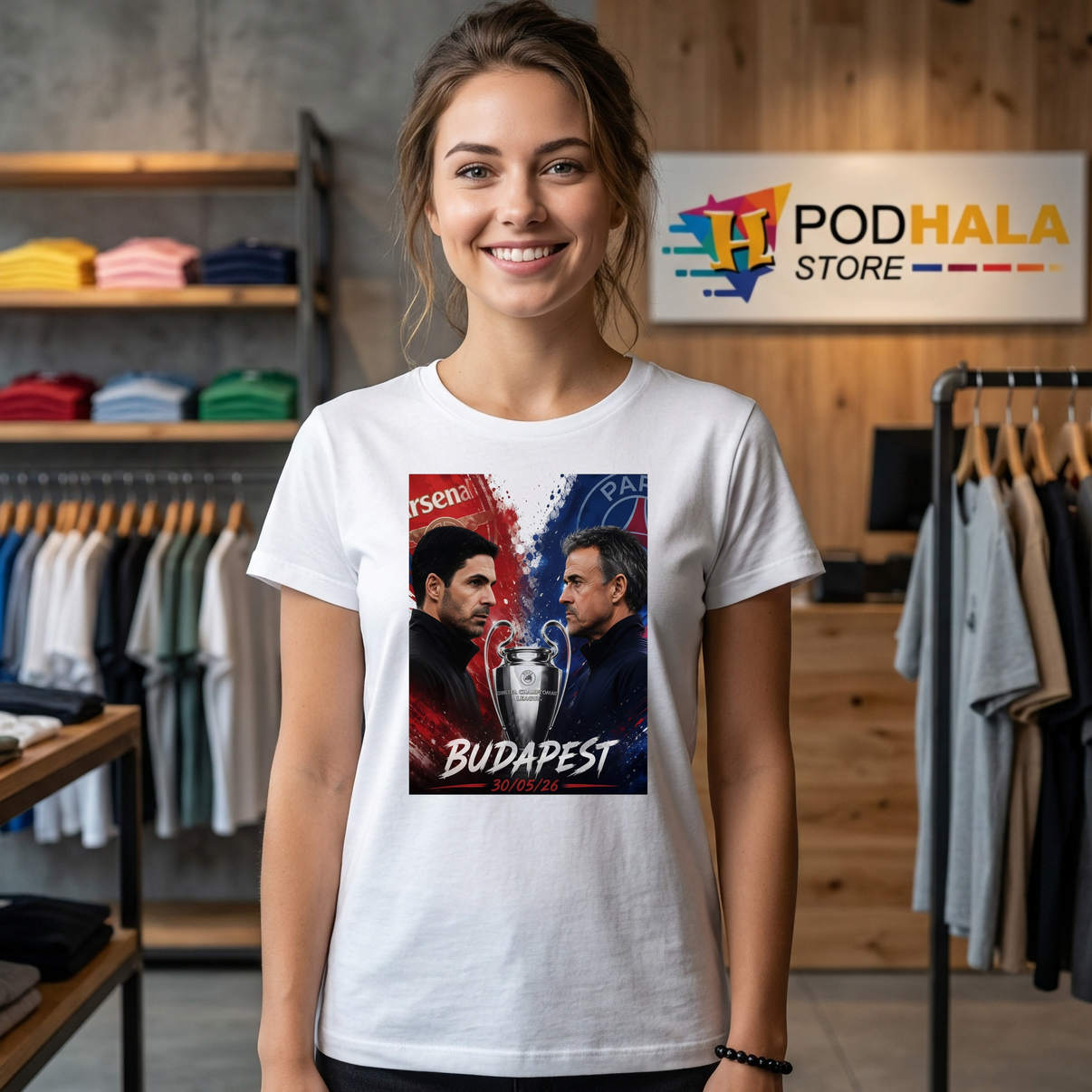 Arsenal Vs PSG Budapest 2026 Shirt Champions League Final Soccer Fan Graphic