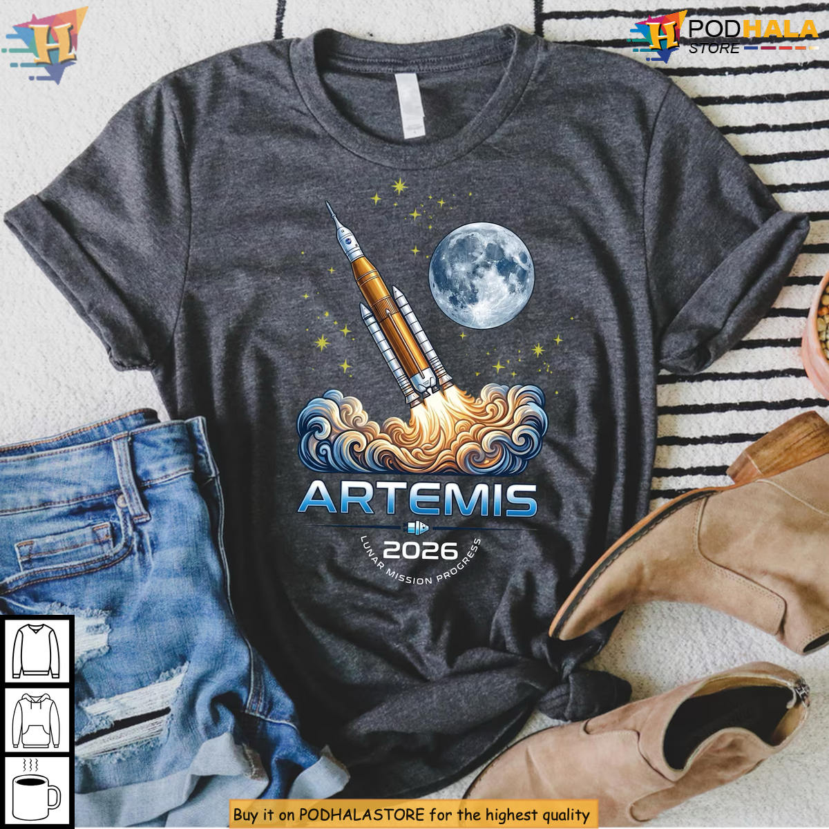 Artemis II 2026 Lunar Mission Astronomy Science Geek Graphic T-Shirt