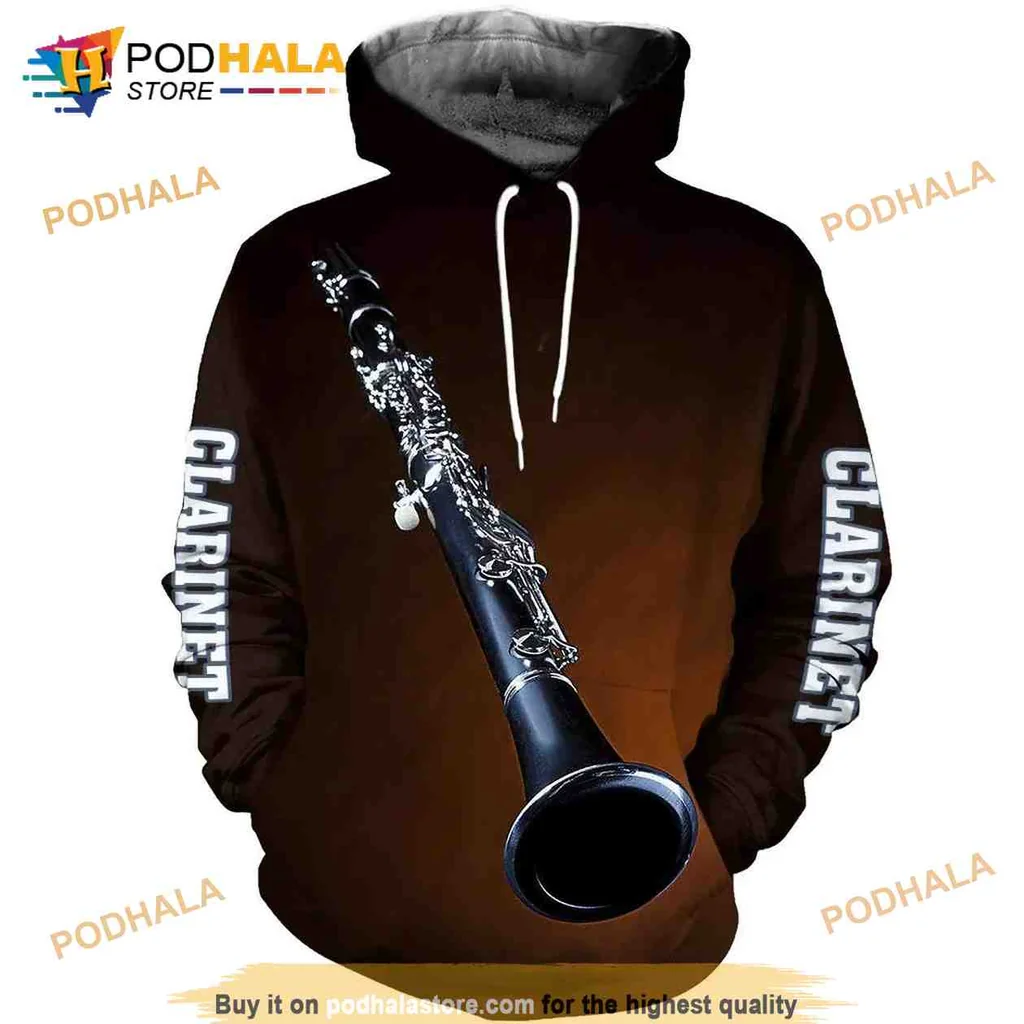 Artistic Clarinet Player 3d Hoodie With Realistic Design And Bold Sleeves