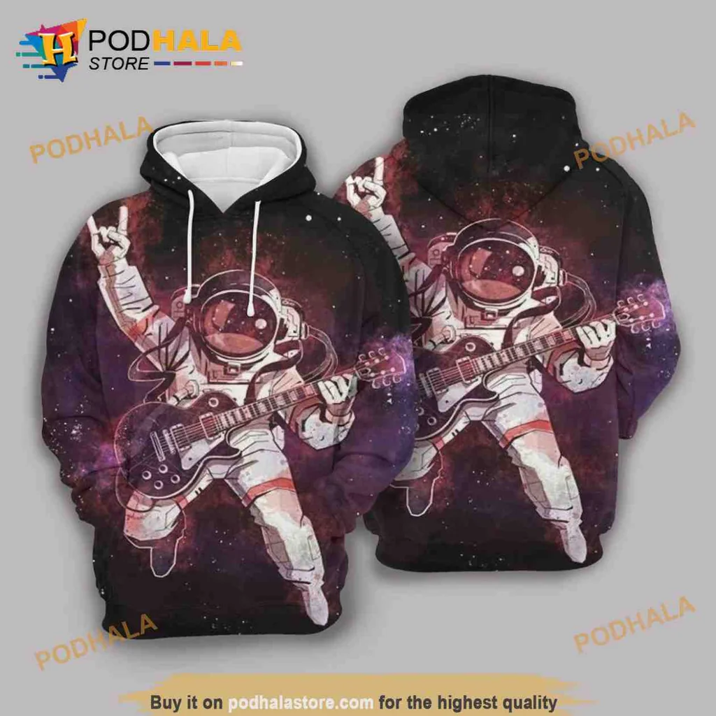 Astronaut Rock N Roll 3d Hoodie With Vibrant Galaxy Design