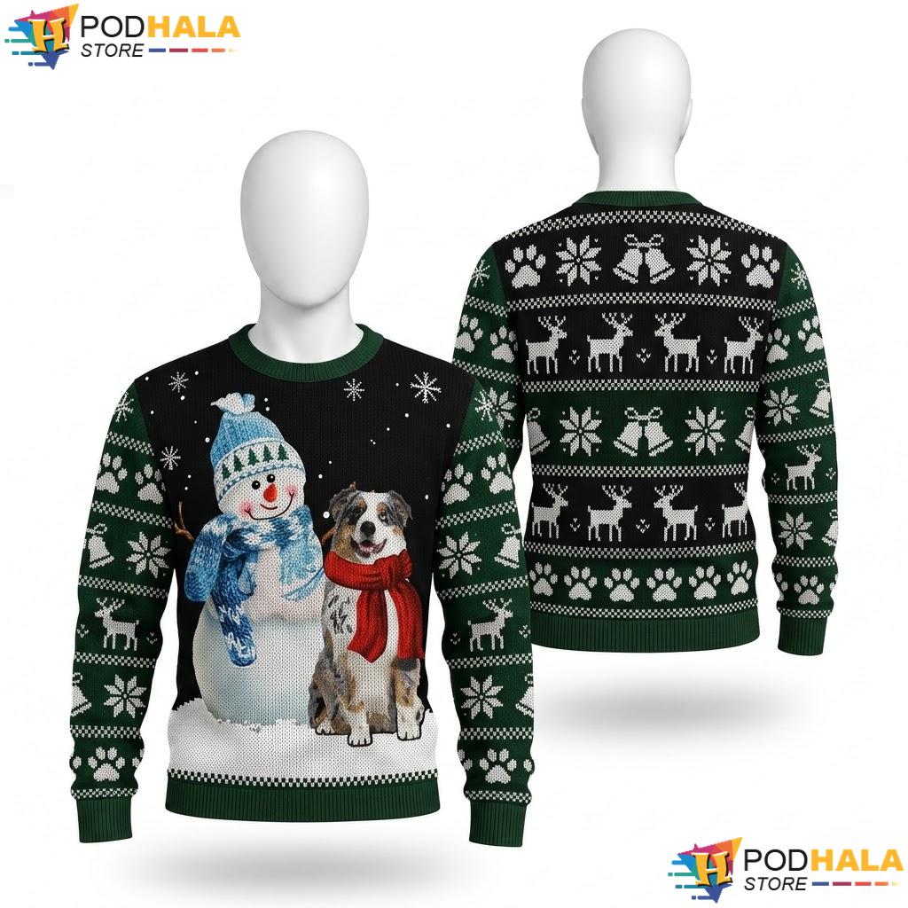 Australian Shepherd Snowman Christmas Sweater Funny Dog Pajamas