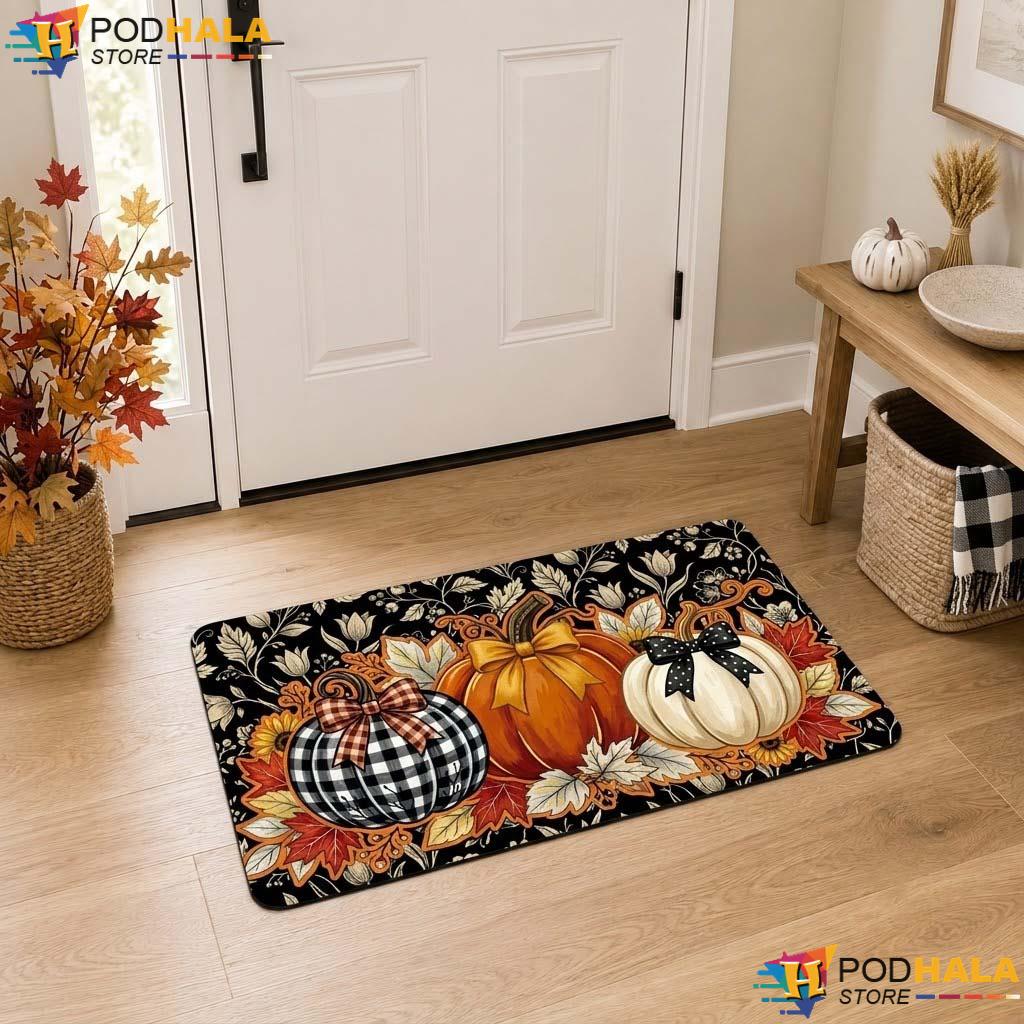 Autumn Pumpkin Fall Doormat Festive Halloween Welcome Entrance Rug Decor