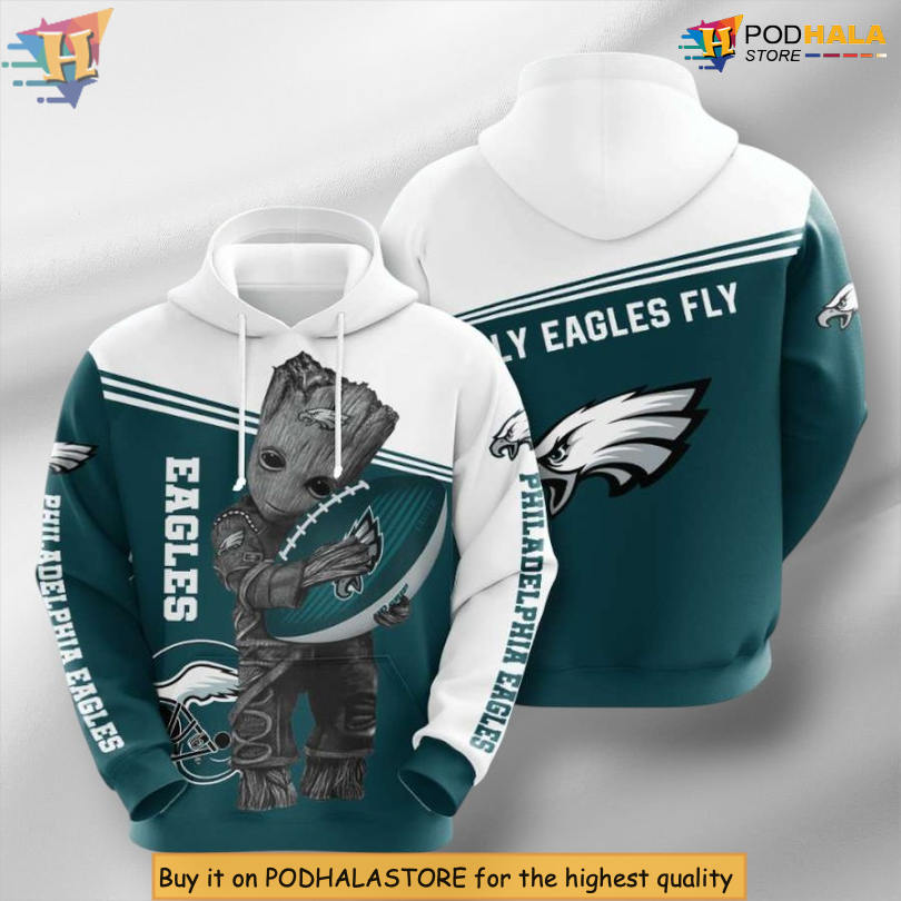 Baby Groot Inspired Philadelphia Eagles Hoodies Custom Sport All Over Print 3D