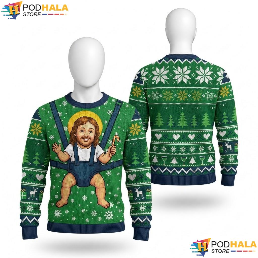 Baby Jesus Green Whimsical Ugly Xmas Sweater Funny Christmas Apparel