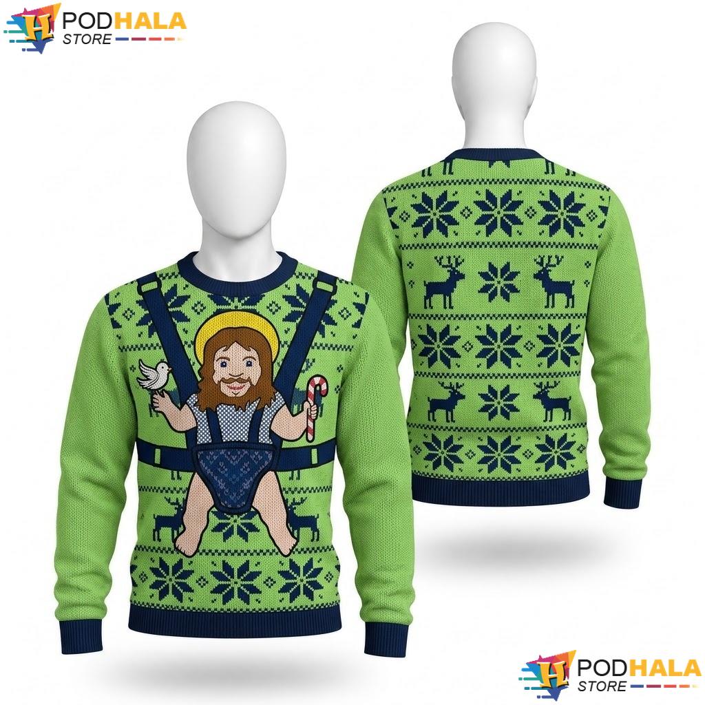 Baby Jesus Whimsical Green Ugly Christmas Sweater Funny Mens Xmas Top