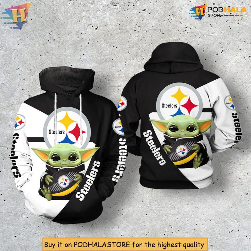 Baby Yoda Team Artwork Pittsburgh Steelers Zip Up Hoodie Galactic NFL Edition