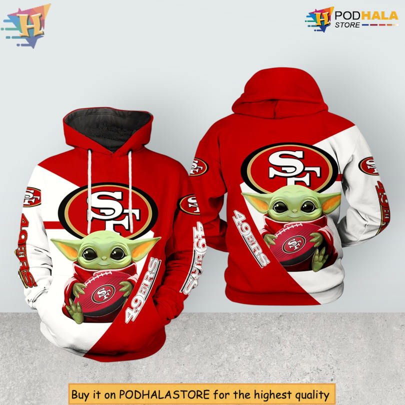 Baby Yoda Team Print 3D SF 49ers Custom Number Hoodie Zip Up Option