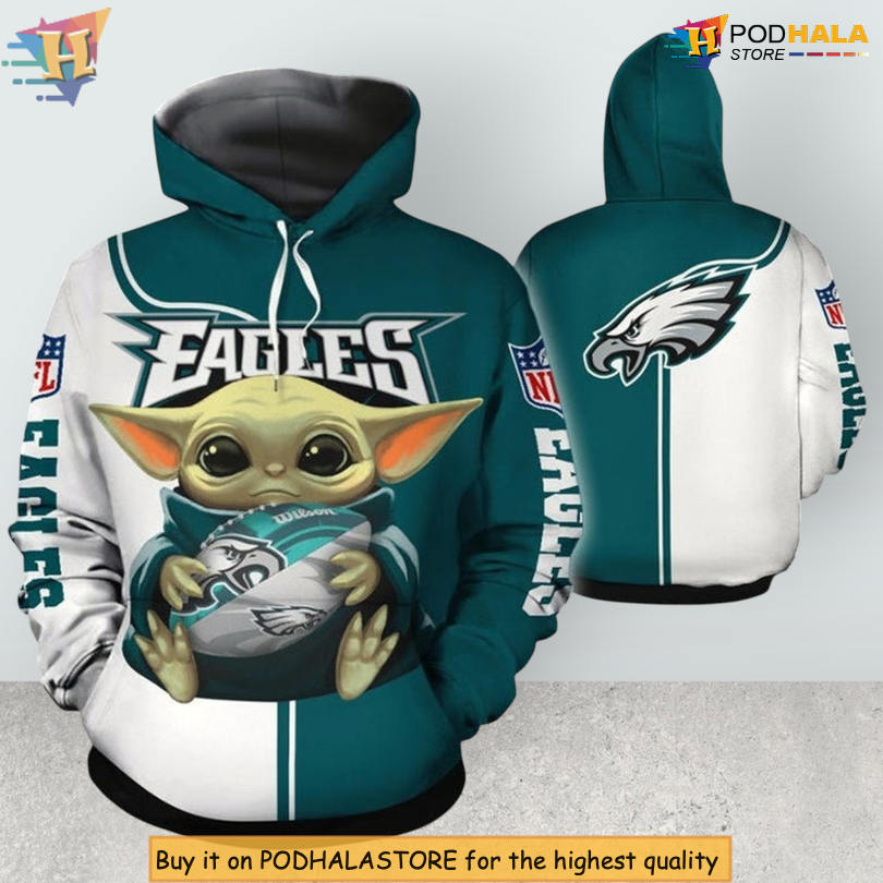 Baby Yoda Team Print Youth Philadelphia Eagles Hoodie Custom 3D Hoodie