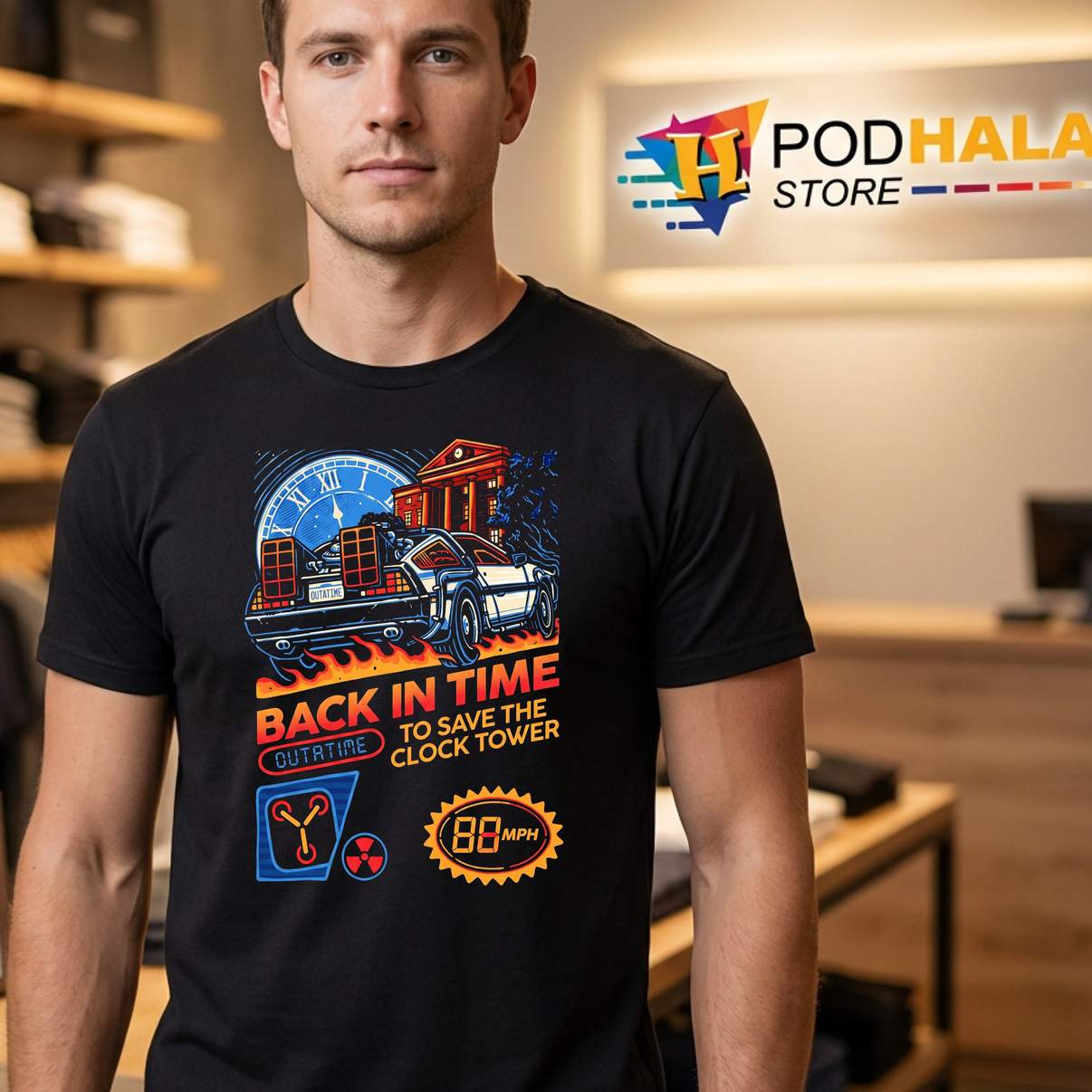 Back In Time To Save The Tower T-Shirt Retro Video Game Parody Graphic For Men Back In Time To Save The Tower T-Shirt Retro Video Game Parody Graphic For Men