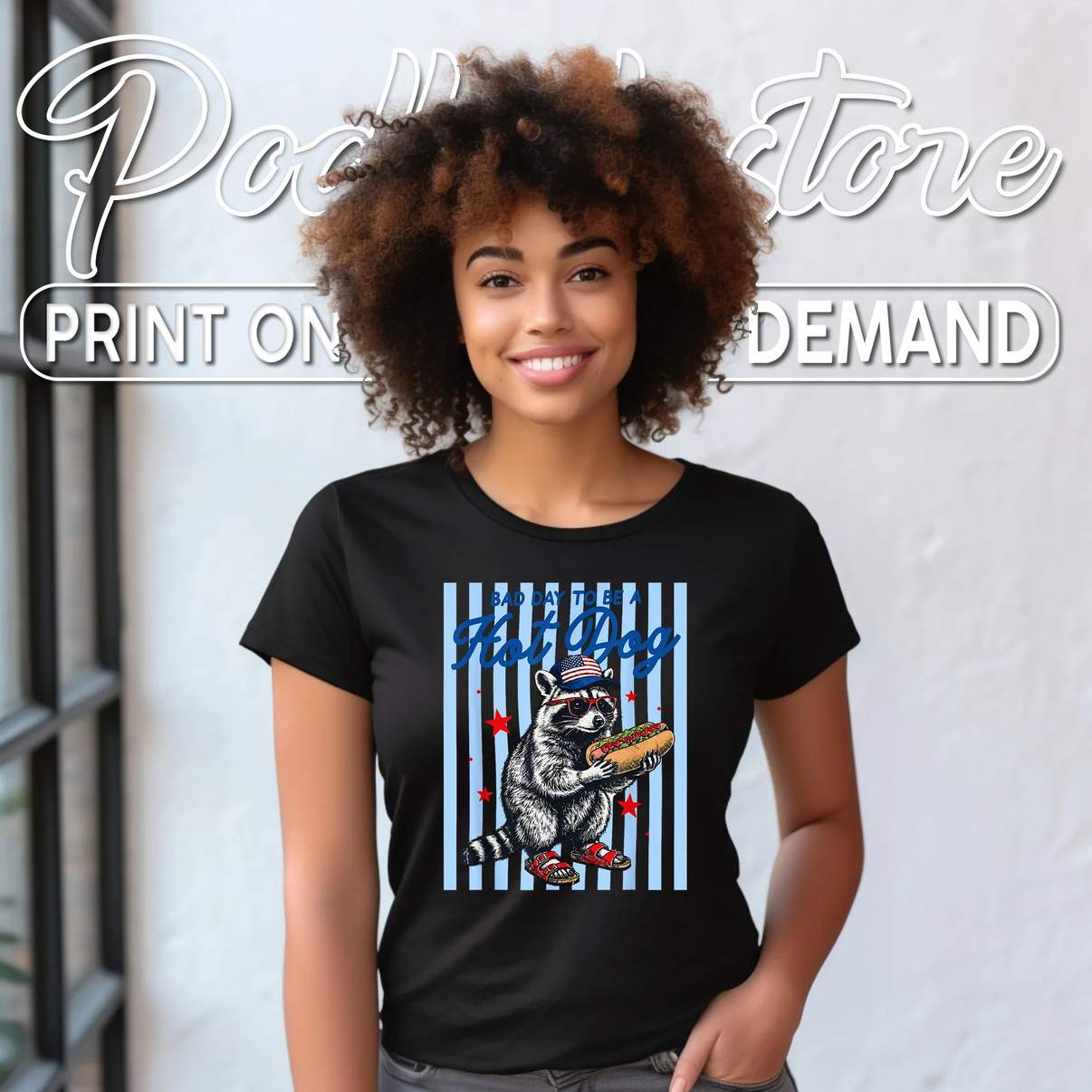 Bad Day Hot Dog Shirt Funny Raccoon Fourth Of July Patriotic Summer Graphic