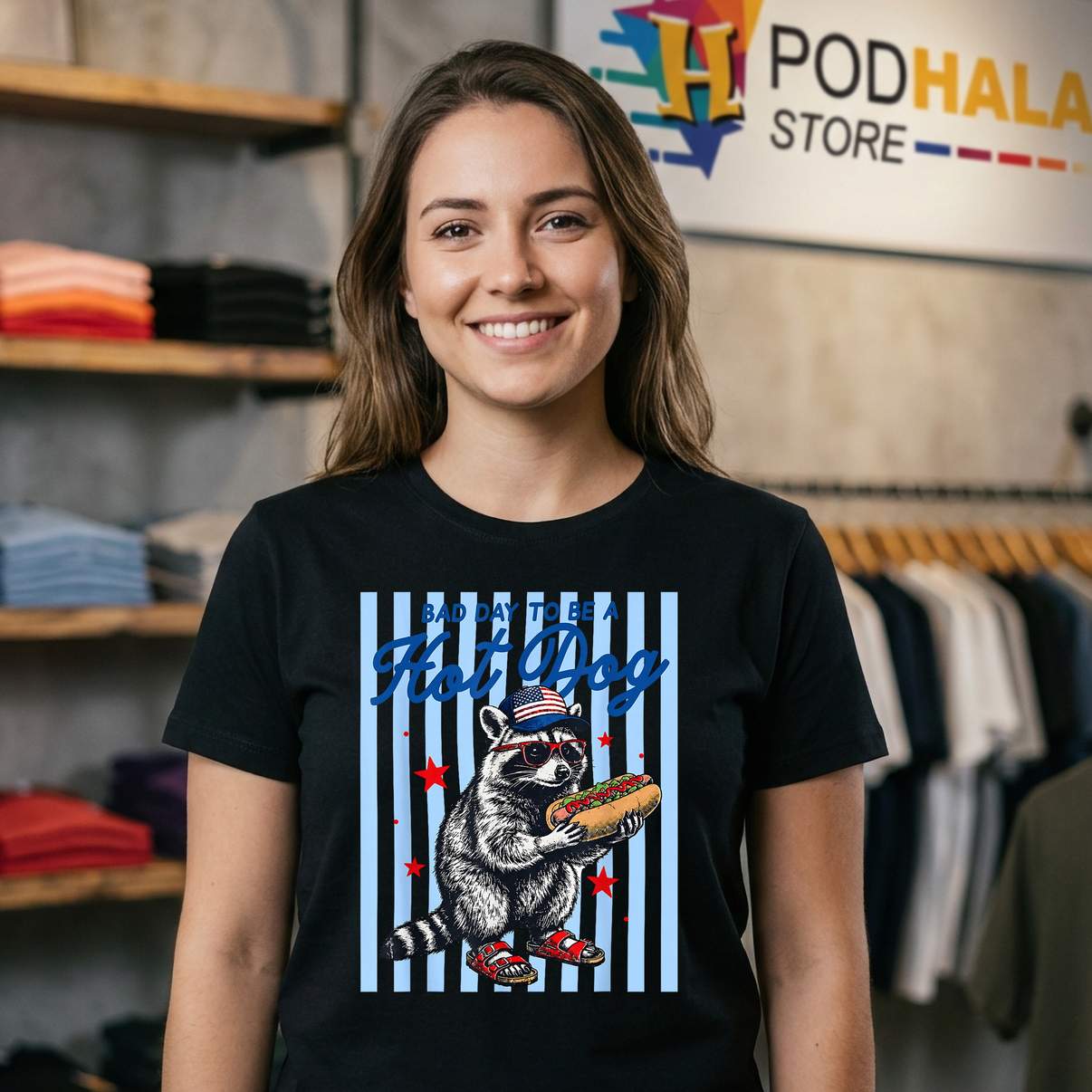 Bad Day Hot Dog Tshirt Funny Raccoon Fourth Of July Patriotic Summer Graphic Bad Day Hot Dog Tshirt Funny Raccoon Fourth Of July Patriotic Summer Graphic