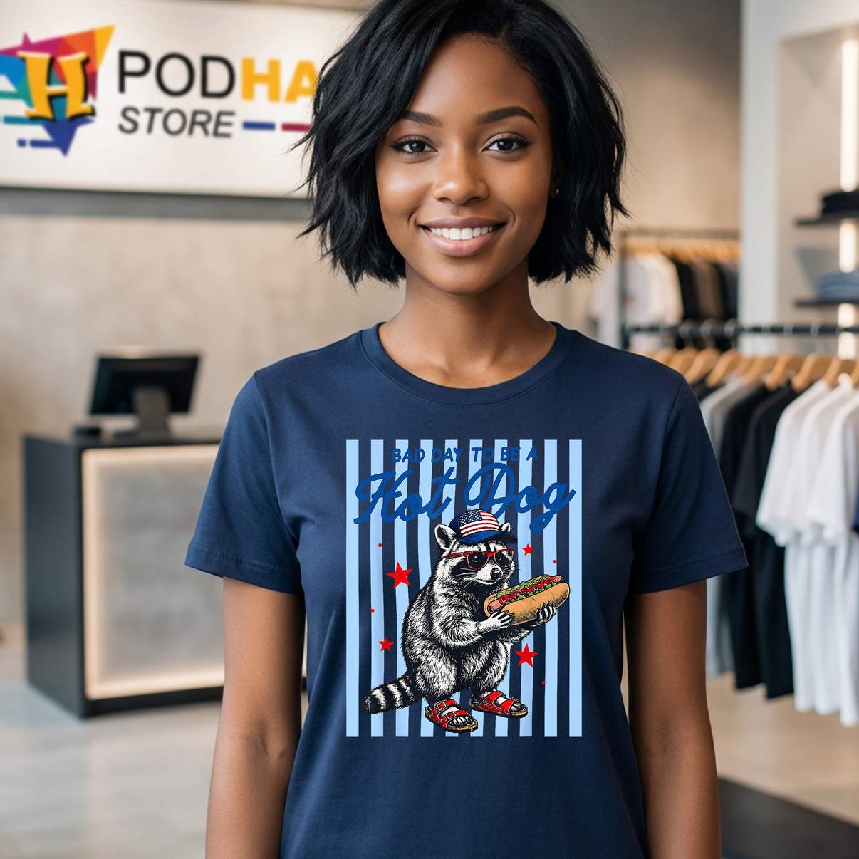 Bad Day Hot Dog Tee Funny Raccoon Fourth Of July Patriotic Summer Graphic Bad Day Hot Dog Tee Funny Raccoon Fourth Of July Patriotic Summer Graphic