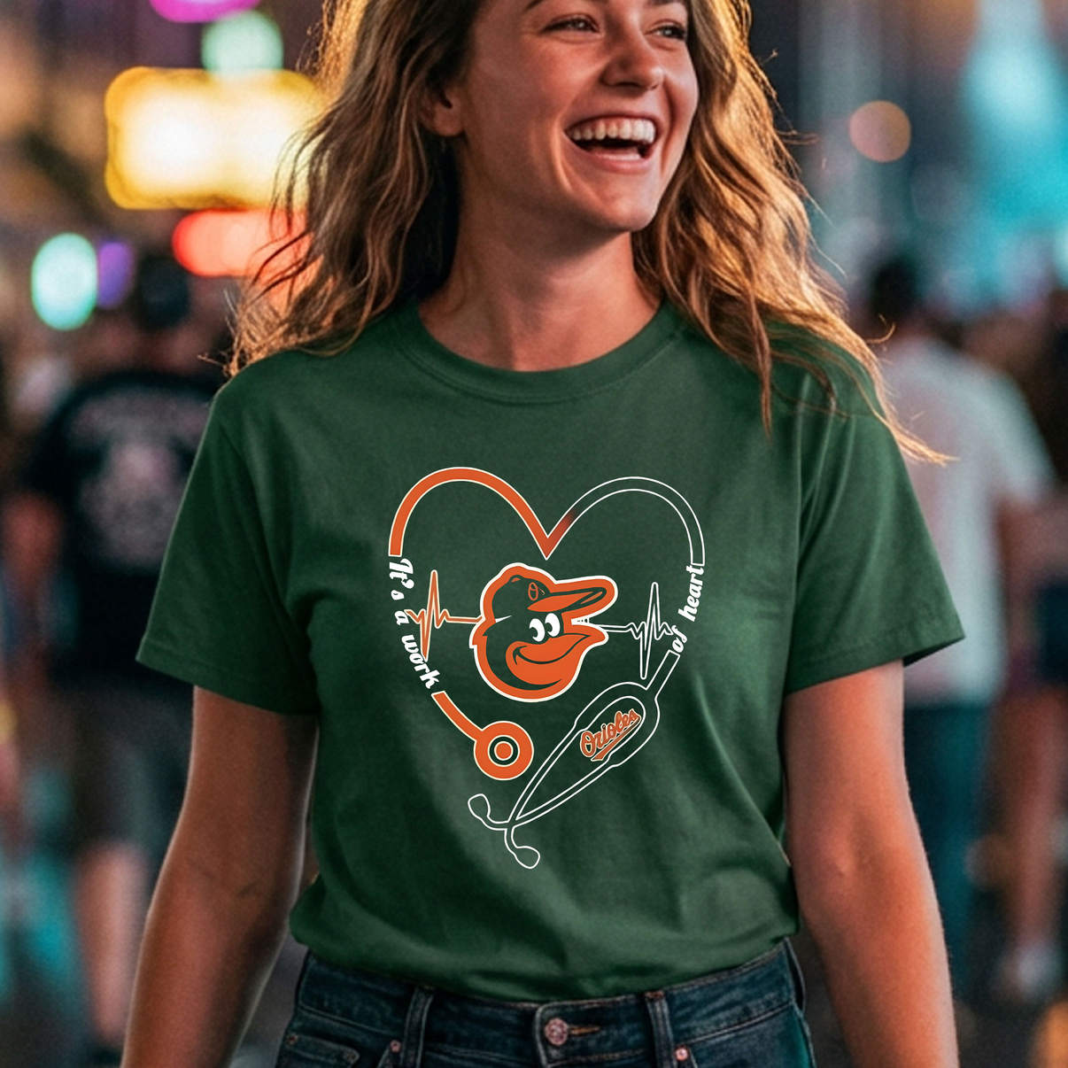Baltimore Orioles Stethoscope Shirt Heartbeat Work Of Heart Graphic Womens