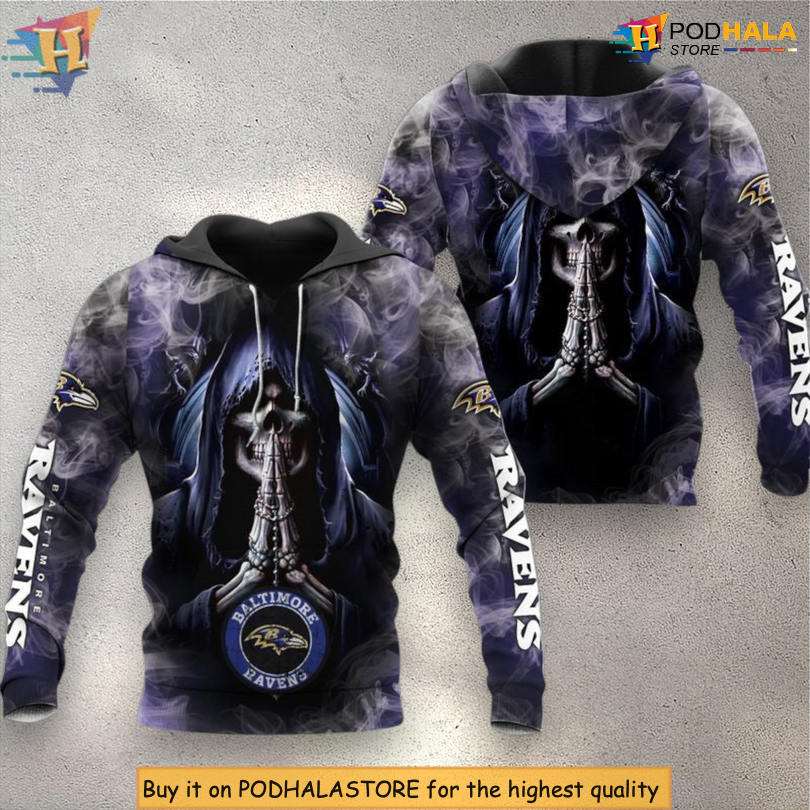 Baltimore Ravens Hoodies Skull Smoke Background Graphic Gifts for Fans