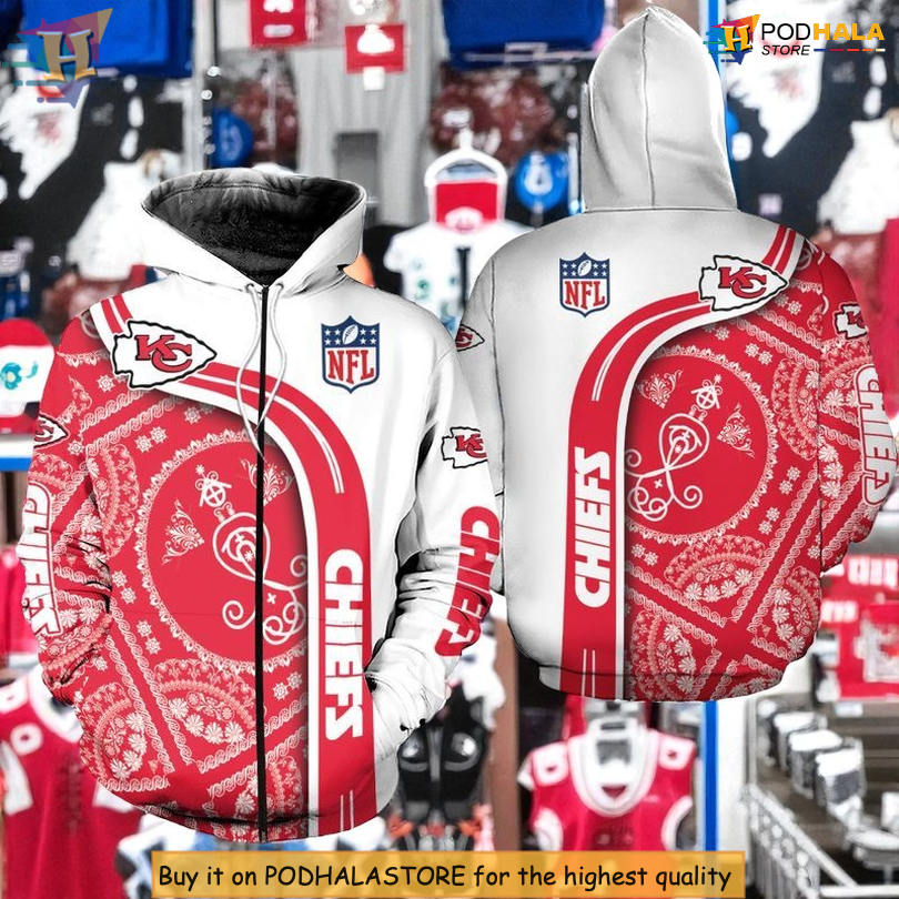 Bandana Skull Exclusive Kansas City Chiefs Kids Hoodie, Custom 3D Edition