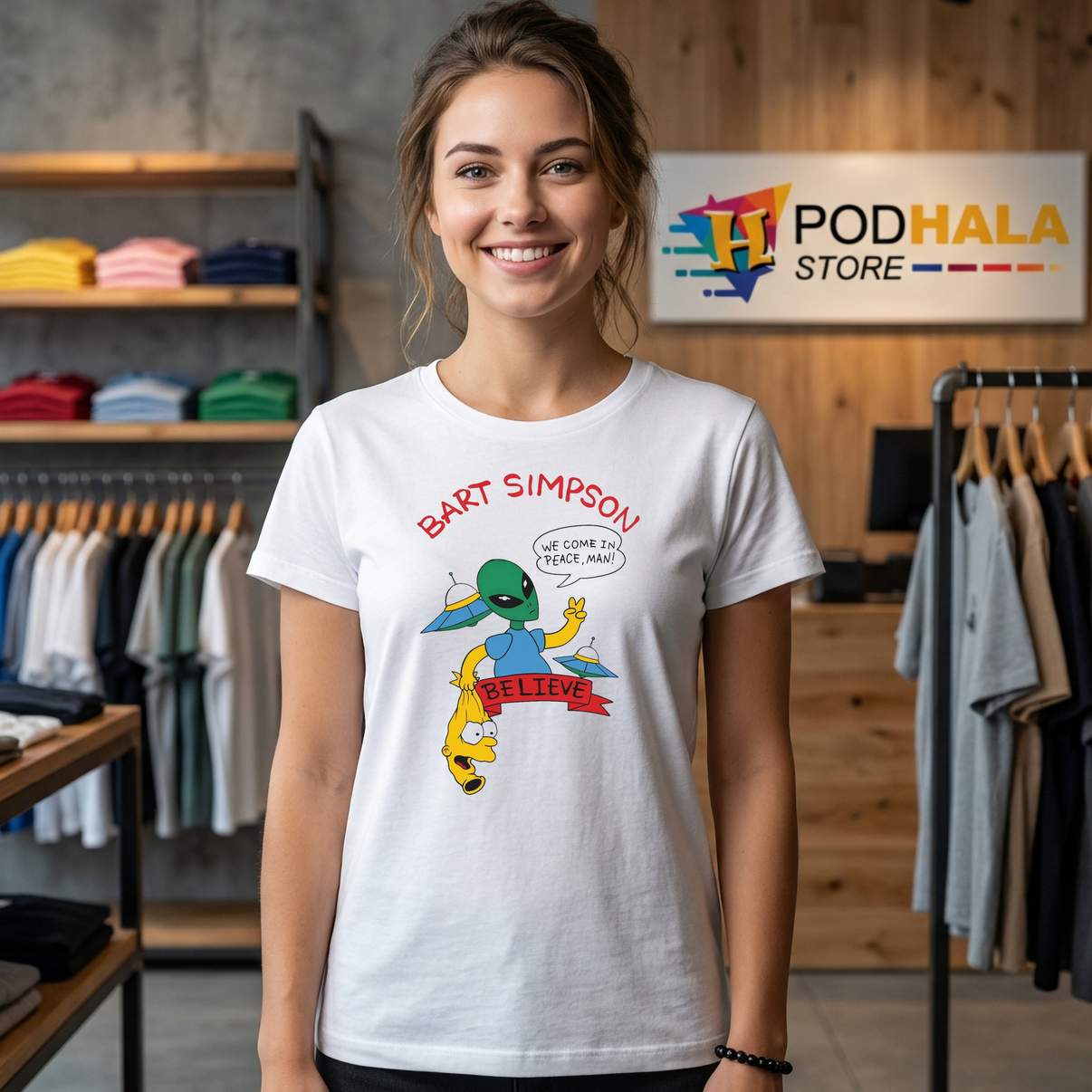 Bart Simpson We Come In Peace Shirt Man Believe Funny Cartoon Graphic Men