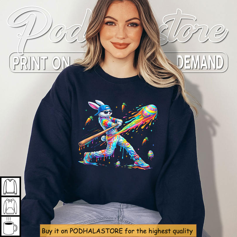 Baseball Drip Bunny Graphic Funny Easter Shirts Sports Easter Outfit
